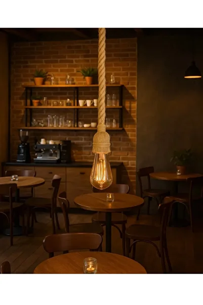 AYBÜK PABUÇ Jute Rope Pendant Lamp Chandelier Wired Rope Rustic Lamp (100 cm)