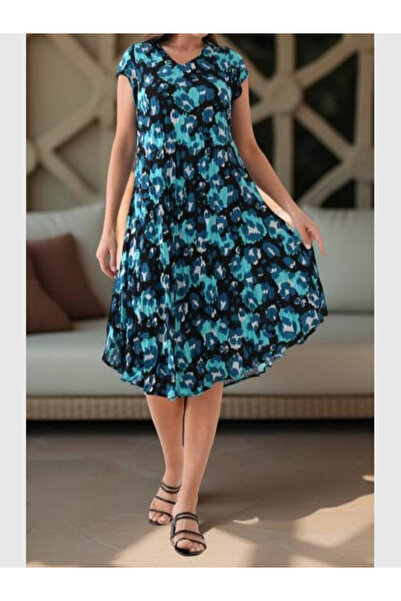 MODA Kadın V Yaka Elbise Midi Boy Elbise 36-44 Beden uyumlu