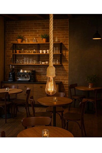 AYBÜK PABUÇ Jüt Halat Sarkıt Avize Kablolu Halatlı Rustik Lamba (100 Cm 15 Adet)