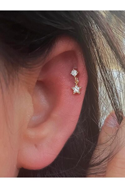 Arescollection ZİRKON TAŞLI YILDIZLI ARKASI DÜZ ÖNDEN TAKMALI TRAGUS HELİX KIKIRDAK UYUMLU LABRET PİERCİNG