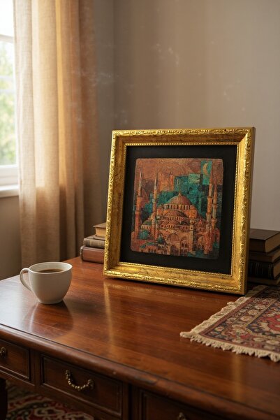 Genel Markalar Çerçeveli Doğal Taş Üzerine İstanbul Temalı Baskı Tablo (Ayasofya)