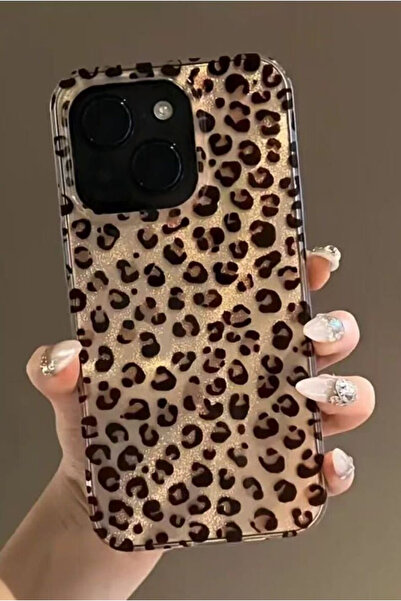 EDELFU iPhone 15 Plus ve 14 Plus Aurora Leopar Desenli Parlak Yanları Şeffaf ...