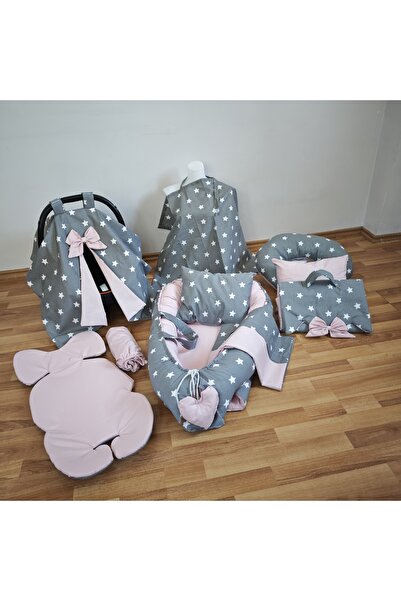SARIYILDIZ BABYNEST Koyu Yıldız Pudra Oval Yataklı 10 Parça Babynest Seti
