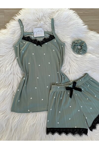 Pijamacs Sada pyžama s šortkami Pegasus se vzorem zeleného srdce Çağla