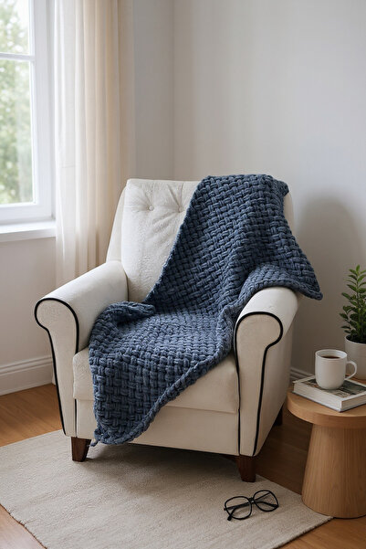 Zuviel Deco Handmade 75X155 Polar Puffy Örgü Battaniye, Bebek Battaniyesi
