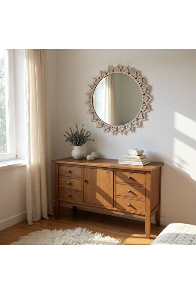 Zuviel Deco Handmade 65x65 Büyük Boy Makrome Konsol Aynası