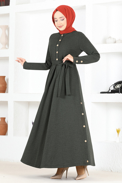 ModaMerve Belted Dress MSL4322 Khaki