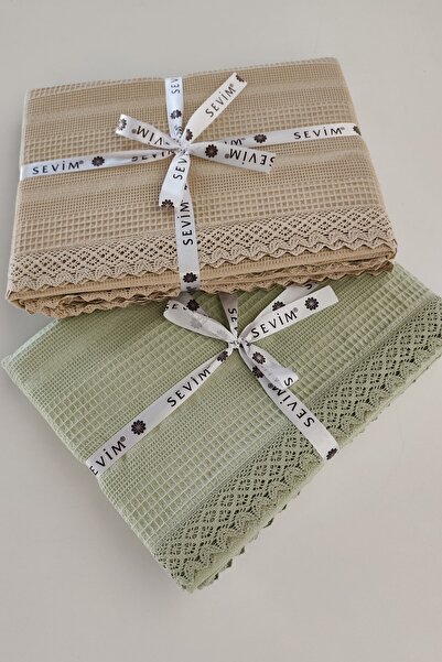 Sevim 100% Cotton Double Kopanaki Lace Waffle Pique - 210x230 cm - Pistachio Green Honeycomb Pique