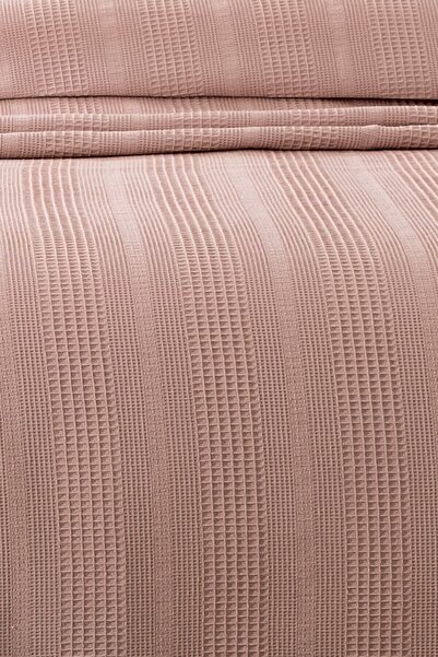 Sevim Single Two Color Kopanaki Lace Honeycomb Pique - Waffle Woven -160X230 Cm-Dusty Rose