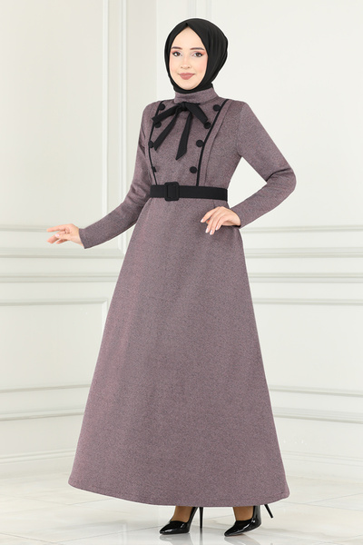 ModaMerve Dried Rose Button Detailed Dress - Msl187