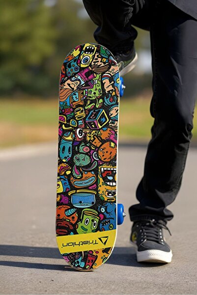 Triathlon T132 Tahta Kaykay 80 Cm Emoji Karakter Desenli - 80 X 20 Cm - Zımpara Yüzey