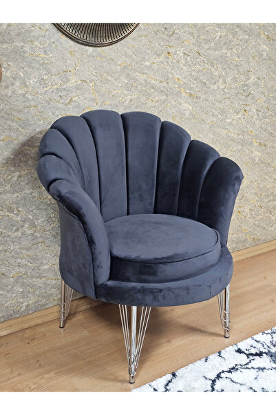 ZAFİR Tekli İstiridye Krom Kaplama Telli Ayak Çay Seti Koltuk Tekli Berjer , Balkon, Salon, Ofis