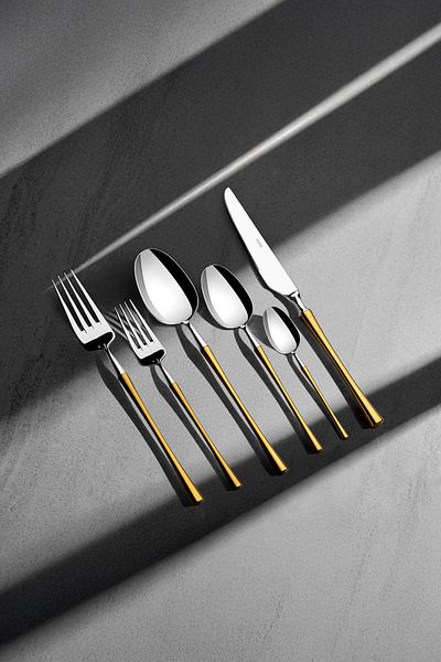 Nehir Marbella Gold Satin 36 Piece Cutlery Set for 6 People
