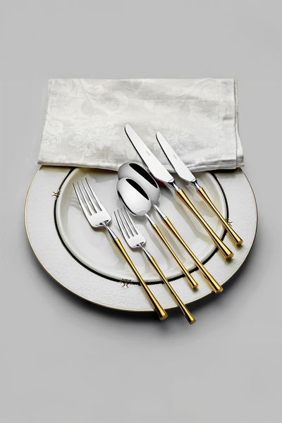 Nehir Marbella Gold Plain 12-Person 84-Piece Cutlery Set
