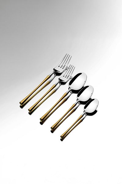 Nehir Marbella Gold Satin 36 Piece Cutlery Set for 6 People
