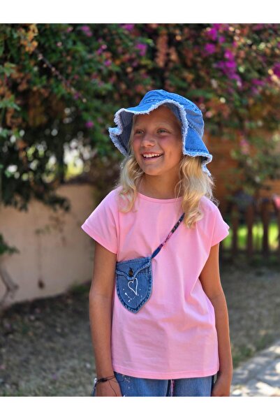 Hilal Akıncı Kids Tricou de culoare solidă pentru fete, blugi cu buzunar, gea...