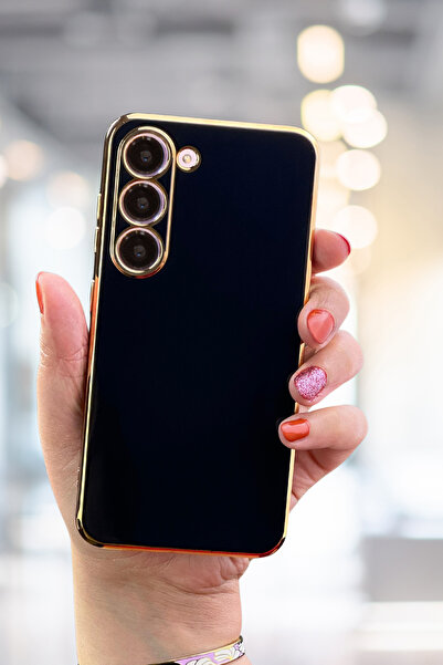 Fibaks Samsung Galaxy S24 / S25 Kılıf Parlak Kenarlı Altın Işlemeli Kamera Korumalı Kapak