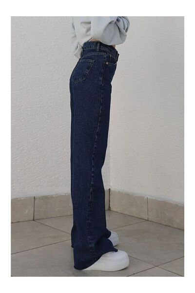Avcı Camelia Gold Ikon 90's Dark Blue Navy Blue Super Extra High Waist Palazzo Loose Jean Trousers