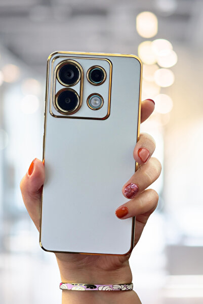 Fibaks Redmi Note 13 Pro 4g | Kılıf Parlak Kenarlı Altın Işlemeli Kamera Korumalı Kapak