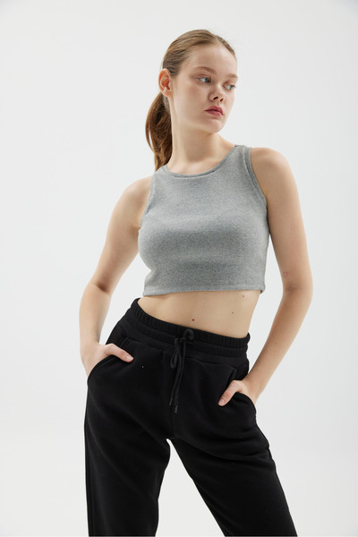 Mood Lab Crop Halter Yaka Fitilli Esnek Örme Atlet