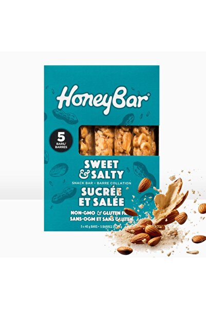 Honeybar ألواح حلوة ومالحة باللوز وملح البحر - خالية من الغلوتين، نباتية، 5 × 40 غرام