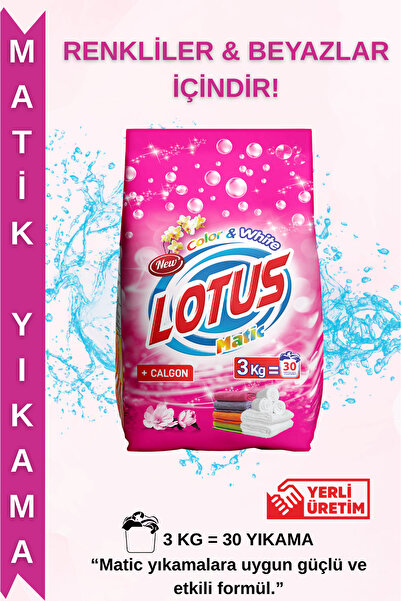 LOTUSMATİC 3 kg Toz Çamaşır Deterjanı – Beyazlar & Renkliler İçin Derin Temiz...