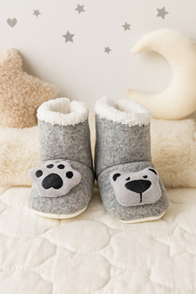 Puppis Baby Ilkadım Bebek Ev Pandufu, Patili %100 Organik Yün, Kaydırmaz Taban, Terletmeyen