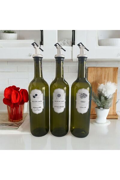 mafa home 3-Piece Glass Oil Pot Set with Lid Vinegar Olive Oil Sunflower Oil Bottle Oil Dispenser 750 ml