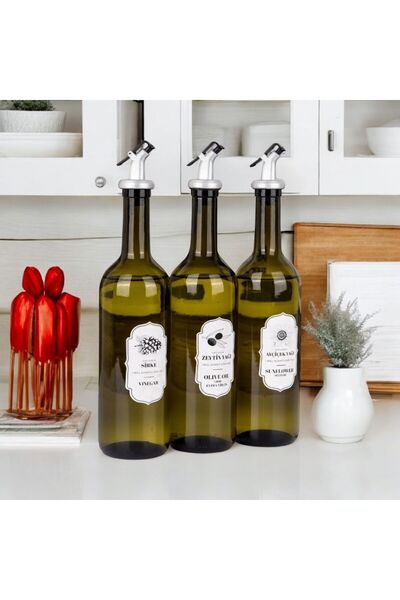 mafa home 3-Piece Glass Oil Pot Set with Lid Vinegar Olive Oil Sunflower Oil Bottle Oil Dispenser 750 ml