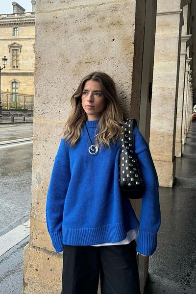 Madmext Saks Crew Neck Oversize Sweater Sweater Mg1972