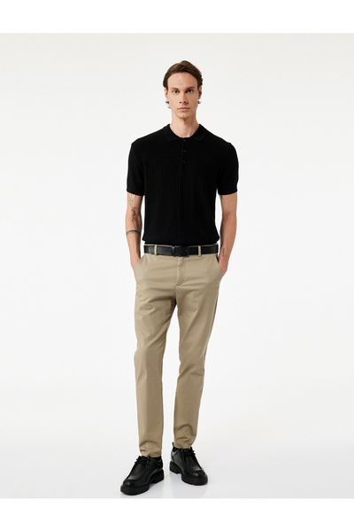 Koton Regular Fit Short Sleeve Cotton Textured Button Polo Neck Knitwear T-Shirt