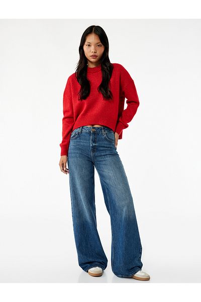 Koton Long Sleeve Crew Neck Asymmetric Cut Sweater