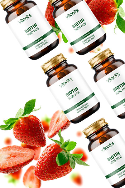 Vitanil's Nutrition Biotin Chewable, Strawberry Flavored (Vitamin B7) 60 Tablets - 5000 Mcg