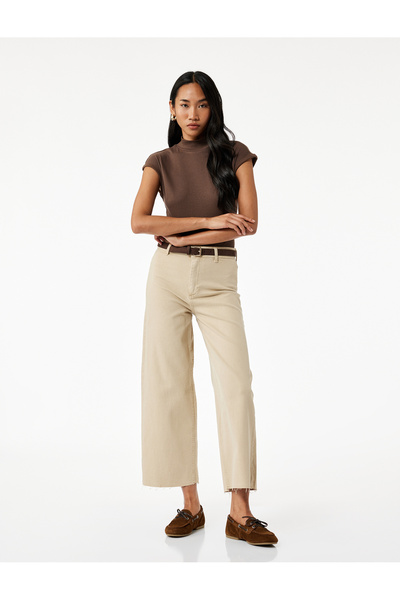 Koton High Waist Button Pockets Relaxed Fit Wide Leg Denim Pants - Culotte Jeans