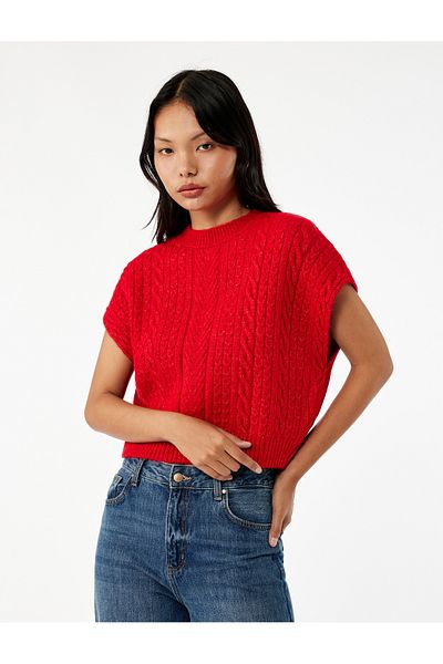 Koton Crew Neck Sleeveless Hair Knitted Textured Sweater