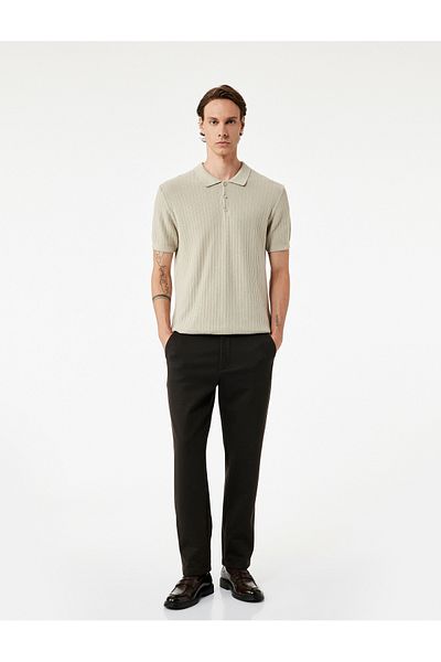 Koton Regular Fit Short Sleeve Cotton Textured Button Polo Neck Knitwear T-Shirt
