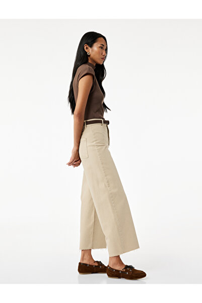 Koton High Waist Button Pockets Relaxed Fit Wide Leg Denim Pants - Culotte Jeans