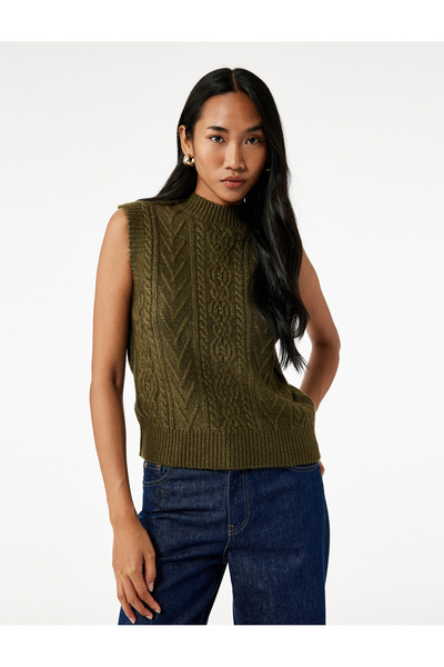 Koton Sleeveless Stand Collar Textured Knitwear Sweater