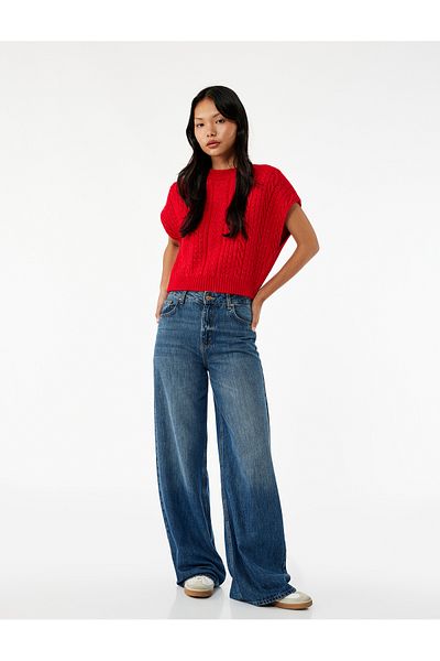 Koton Crew Neck Sleeveless Hair Knitted Textured Sweater