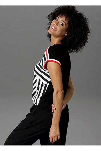 Şans Γυναικεία Μπλούζα με λαιμόκοψη V 65n22132 Γυναικεία με μοτίβο κρεπ υφασμάτινη ρίγα μπροστά