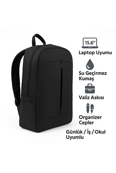 northern fashion 15.6" Notebook Bilgisayar Laptop Sırt Çantası Su Geçirmez Kumaş ve Fermuarlı Siyah
