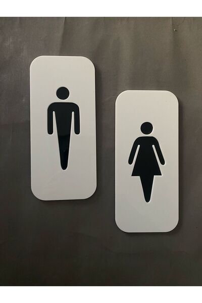 Yönline Wc Yönlendirme Seti Kendinden Yapışkanlı Kapı Tabelası White Cool Serisi 20x9 cm