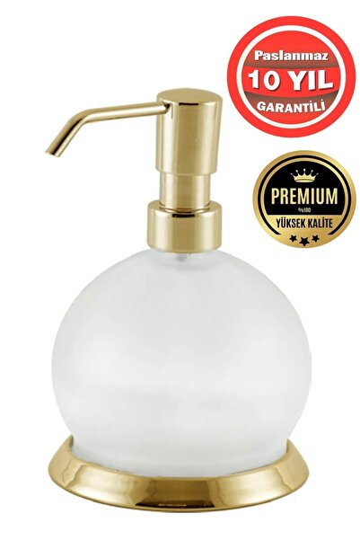 ÇELİK BANYO Paslanmaz Pirinç Camlı Küre Sıvı Sabunluk Altın Gold