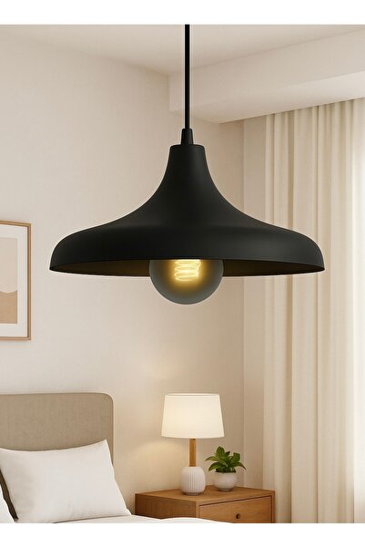 burenze Modern Tasarım Tesla Tekli Metal Sarkıt Avize Siyah Kablo Mat Siyah G...