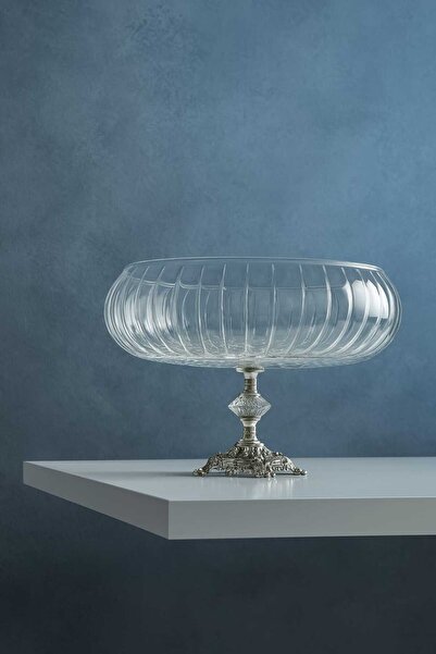 Elta Collection وعاء سلطة زجاجي مزخرف بأرجل معدنية مقاس 24 سم من لوتس كريستال...