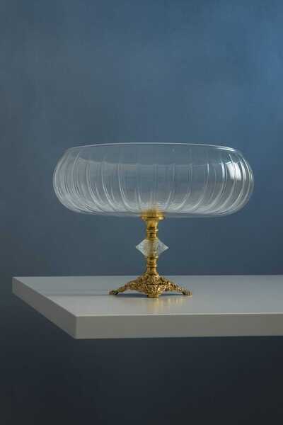 Elta Collection وعاء سلطة زجاجي مزخرف بأرجل معدنية مقاس 24 سم من لوتس كريستال...