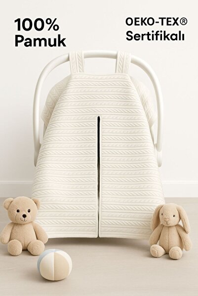 Babycitytr %100 Pamuk Çok Amaçlı Örgü Pike Puset Örtüsü ve Minderi (2'li Set)