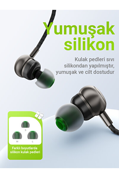 Acefast 3.5mm Kablolu HD Mikrofonlu Kulaklık Uzaktan Kumandalı Aux Girişli Kulaklık 1.2 Metre - Siyah - L4