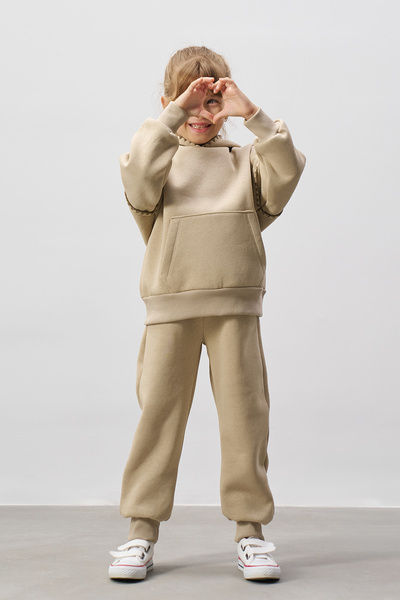Minipodyum Sewn Detailed Hooded Girl's Bottom Top Tracksuit Set