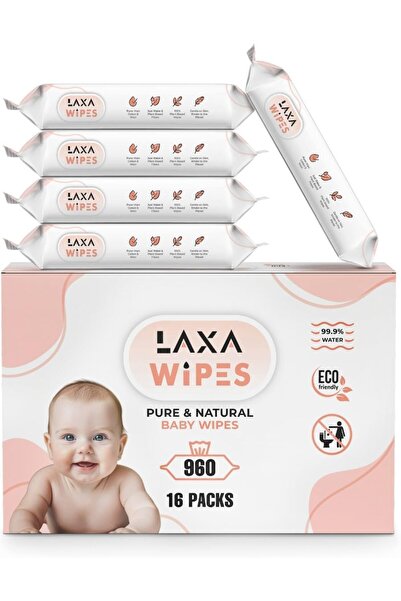 laxa wipes مناديل مبللة للأطفال، 99.9% ماء، للبشرة الحساسة، لحديثي الولادة، 9...
